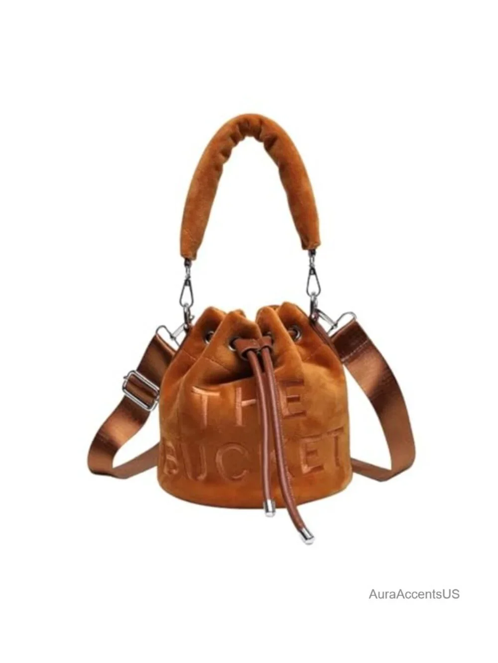 Mini Plush Velvet Bucket Bag for Women - Drawstring Crossbody Hobo Purse